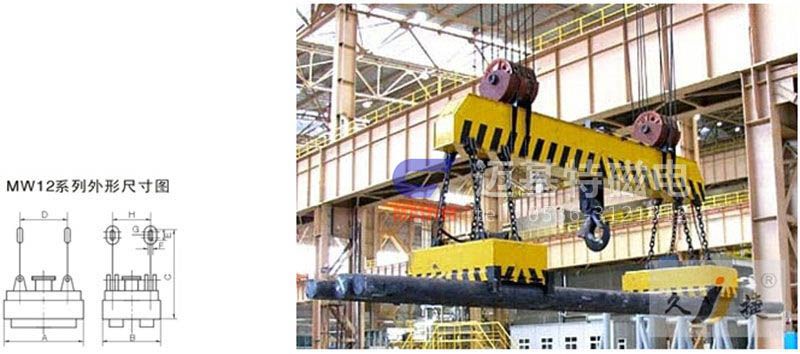 MW12系列、MW15系列吊運捆扎螺紋鋼、圓鋼用起重電磁鐵